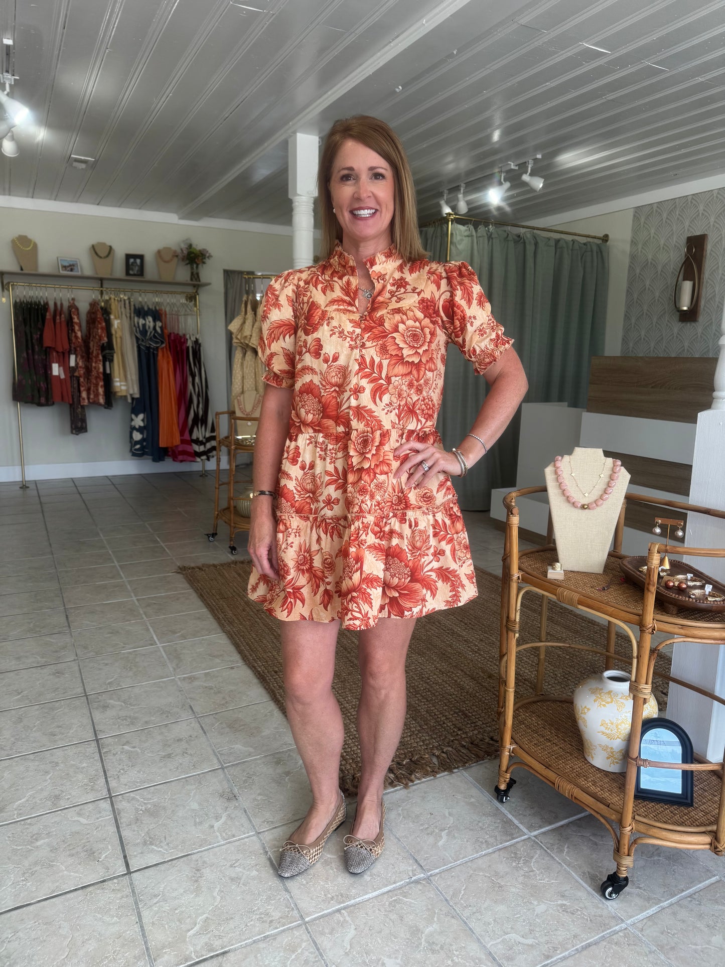 Floral Mock Neck Mini Dress