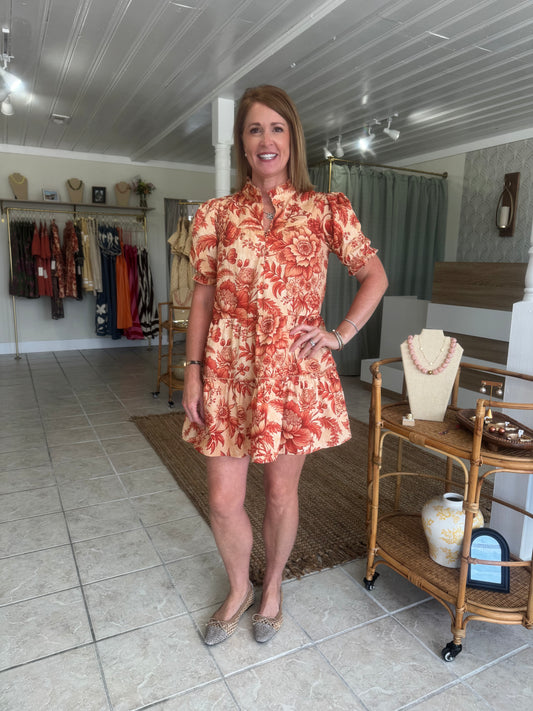 Floral Mock Neck Mini Dress