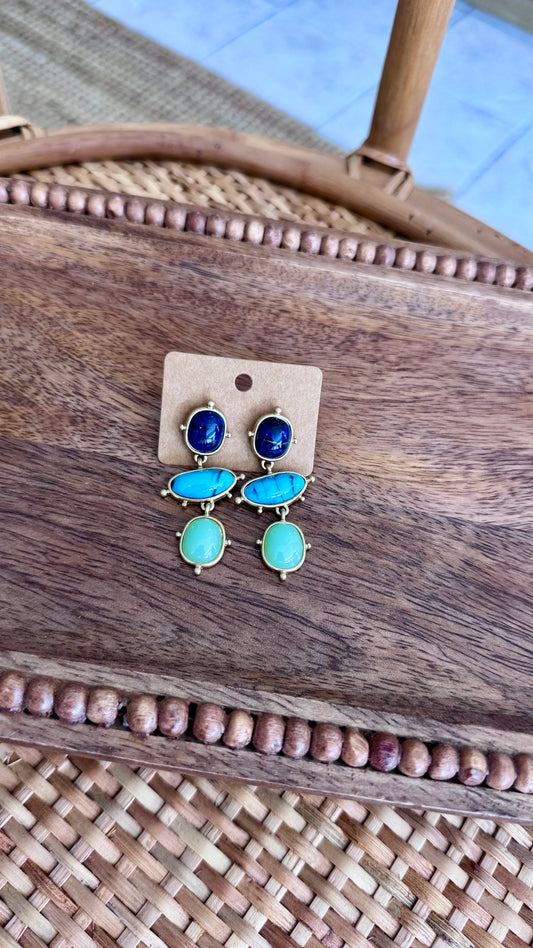 Oval Multi Stone Drop Earrings