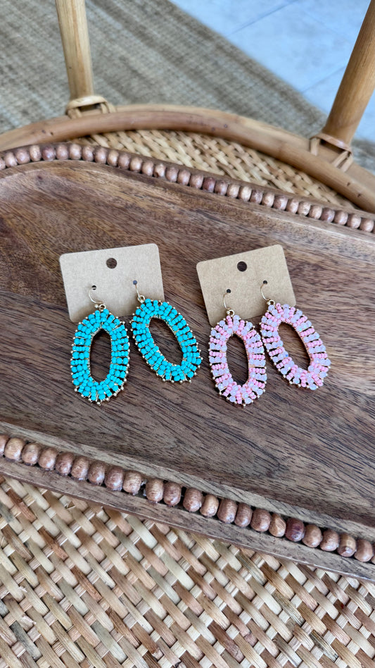 Glass & Seed Bead Oval Earrings